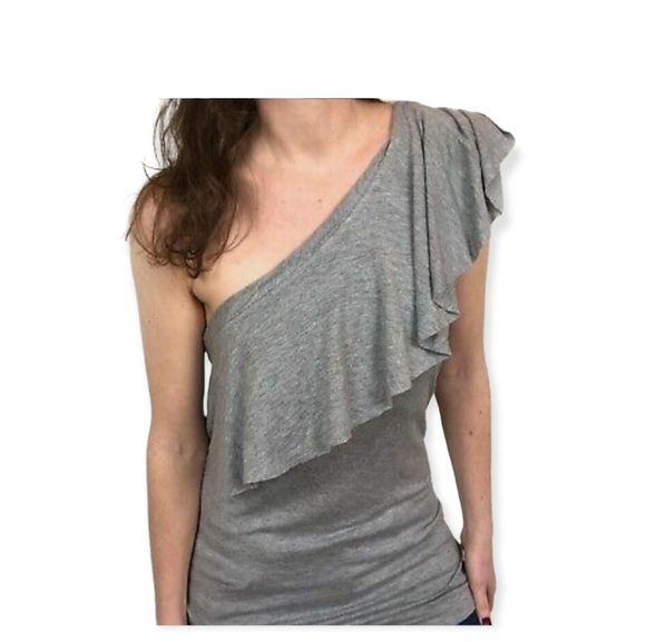 Tart Tops - TART Gray One Shoulder Ruffle Blouse Top Women's Size XS